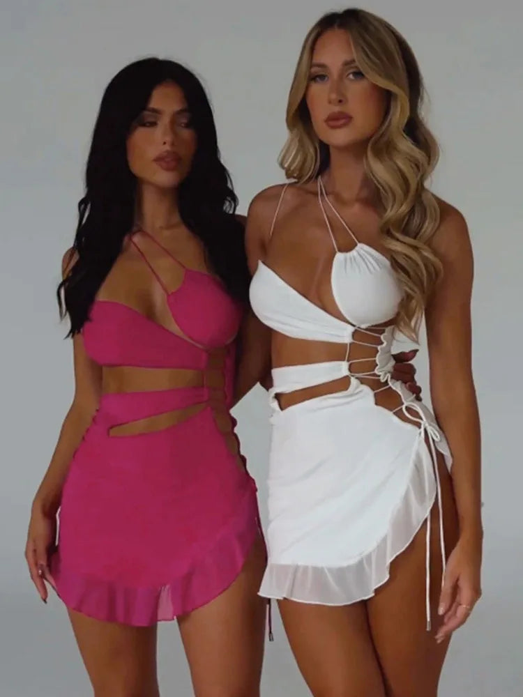 Wjczt Irregular Hollow Out Sexy Mini Dress For Women Robe Summer New Strapless Sleeveless Backless Bodycon Club Party Dress Tunics Practical durable