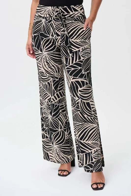 Women's Joseph Ribkoff | Print Wide Leg Pant with Slit| Black Multi Warm Wool Trousers