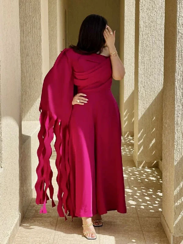 Wjczt Women Elegant Luxury Evening Jumpsuit Sexy One-Shoulder Irregular Long Sleeve New Burgundy Cut-out Exquisite Prom Party Dresses Tunics Custom made