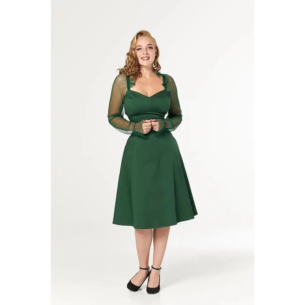 Chelsea Forest Green Dress with Arm Lace Detail Tunics Bestseller popular
