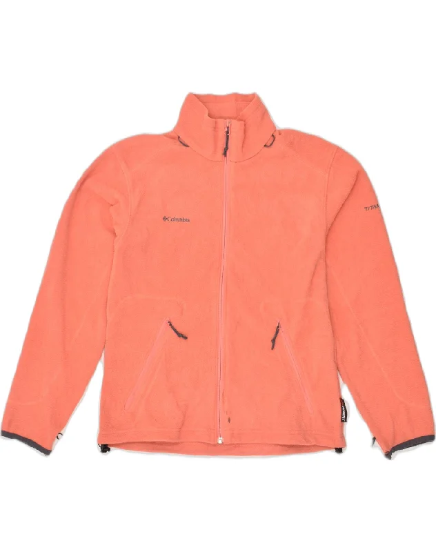 COLUMBIA Womens Fleece Jacket UK 14 Medium Orange Polyester Rayon Fabric Velvet Fabric Corduroy Fabric