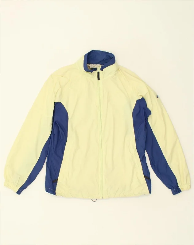 COLUMBIA Womens Rain Jacket UK 14 Medium Yellow Colourblock Collared Jacket Crew Neck Jacket Turtle Neck Jacket