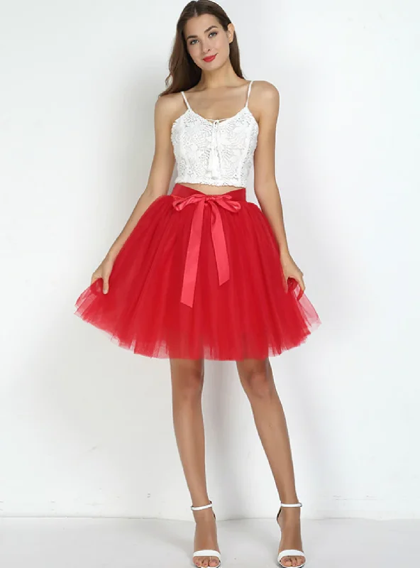 Red 7-Layer Short Tulle Skirt cashmere skirt fine