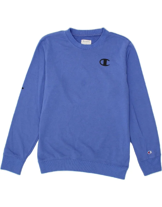 CHAMPION Womens Sweatshirt Jumper UK 16 Large Blue Cotton Hoodie with V-Neck Classic Versatile