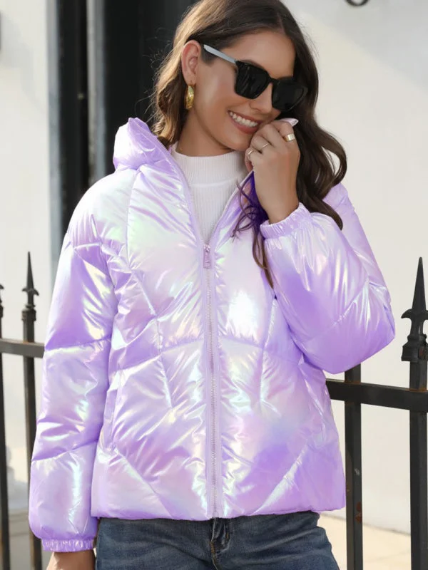 New Fashionable Shiny Cotton Hooded Bread Jacket Warm Cotton Jacket Satin Jacket Silk Jacket Chiffon Jacket