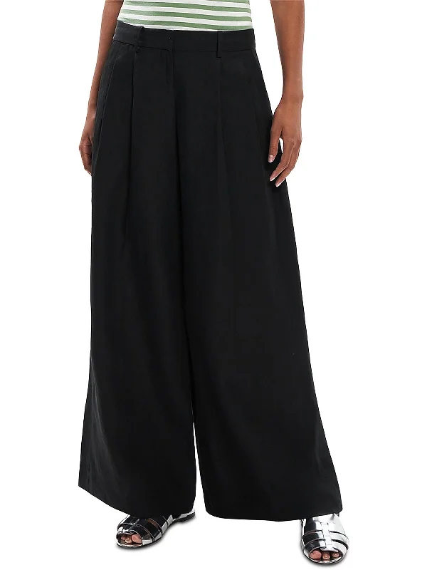 Galena Womens Pleated Linen Wide Leg Pants Elegant Dress Pants