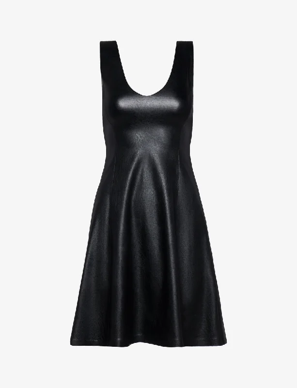 Faux Leather V-Neck Founder Dress Tunics Long Elegant