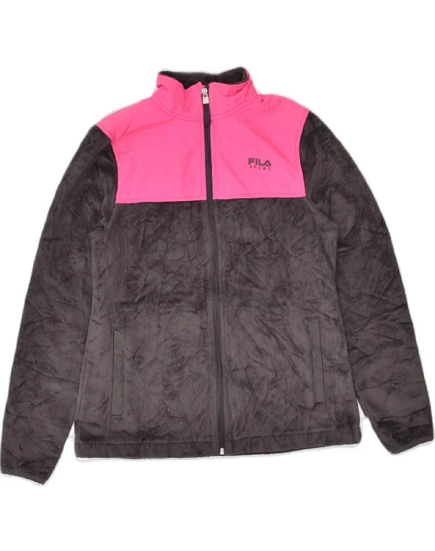 FILA Womens Fleece Jacket UK 10 Small Grey Colourblock Polyester Corduroy Jacket Velvet Jacket Brocade Jacket
