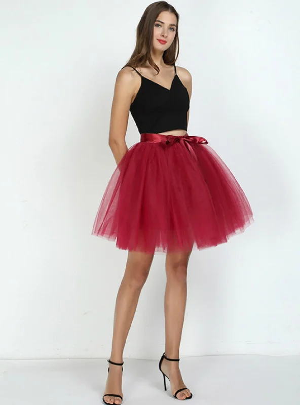 Burgundy 7-Layer Short Tulle Skirt lace skirt romantic