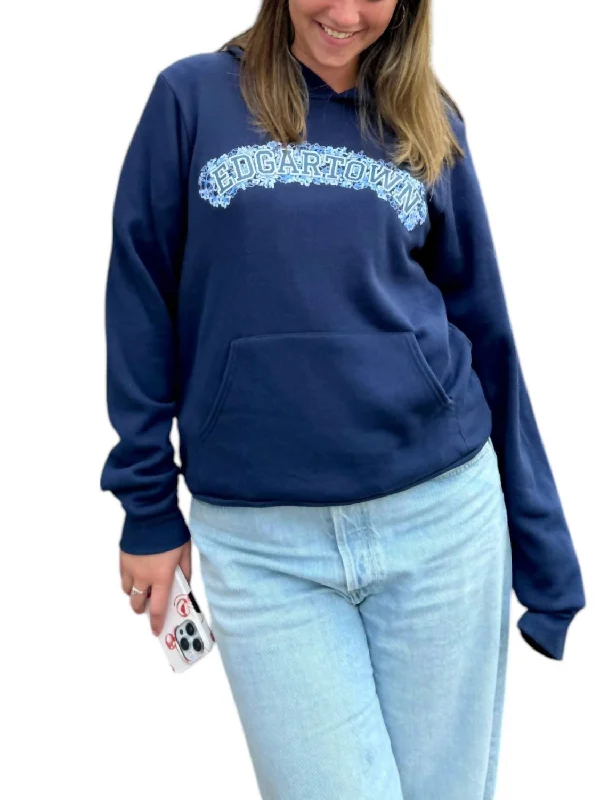 Endless Summer Edgartown Hoodie In Navy Hoodie with Ribbed Hem Stretchable Secure