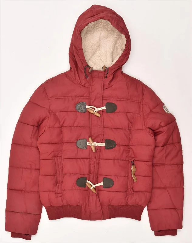 SUPERDRY Womens Hooded Padded Jacket UK 16 Large Red Polyester Chenille Fabric Brocade Fabric Lace Fabric