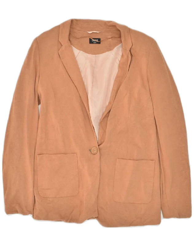 OASIS Womens Loose Fit 1 Button Blazer Jacket UK 10 Small Brown Viscose Knit Jacket Woven Jacket Fleece Jacket