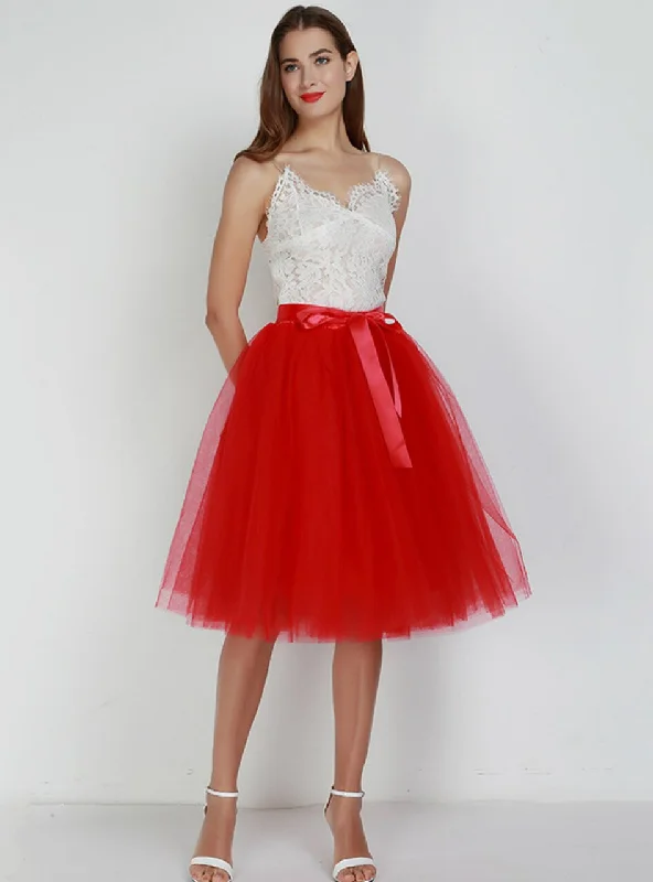 7 Layers Red Tulle Tutu Skirt midi skirt versatile