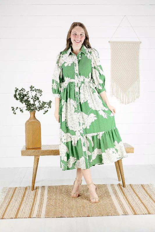 Natalia Button Dress- Green Tunics Custom made