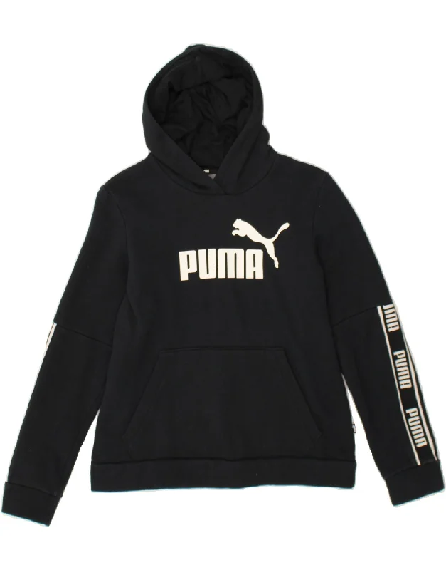 PUMA Womens Graphic Hoodie Jumper UK 16 Large Black Hoodie with Crew Neck Simple Timeless