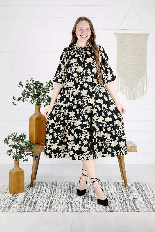 Evangeline Floral Dress - Black Tunics Canvas sturdy