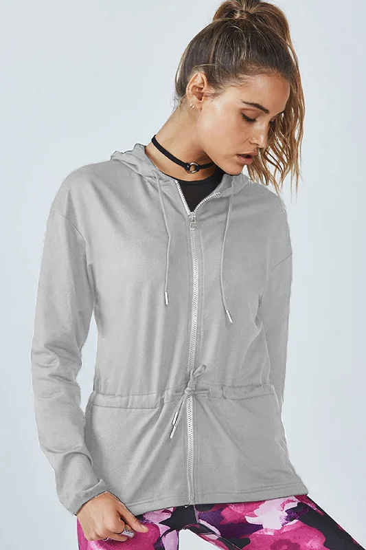 East West Women's Terry Zipper Hoodie Hoodie with Drawstring Waist Adjustable Fitted