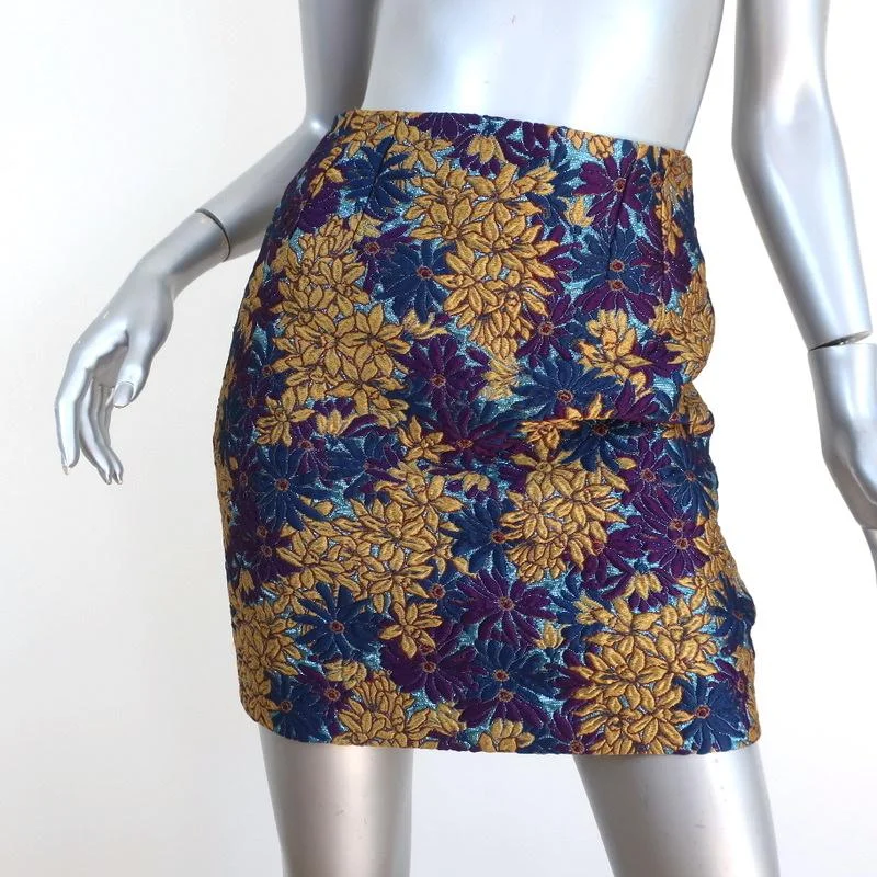 Dolce & Gabbana Mini Skirt Purple/Gold Floral Lurex Jacquard Size 36 tiered skirt playful