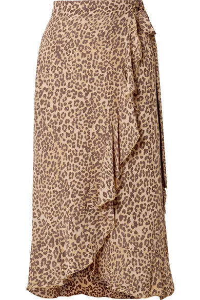 Celeste ruffled leopard-print crepe wrap skirt leather skirt modern