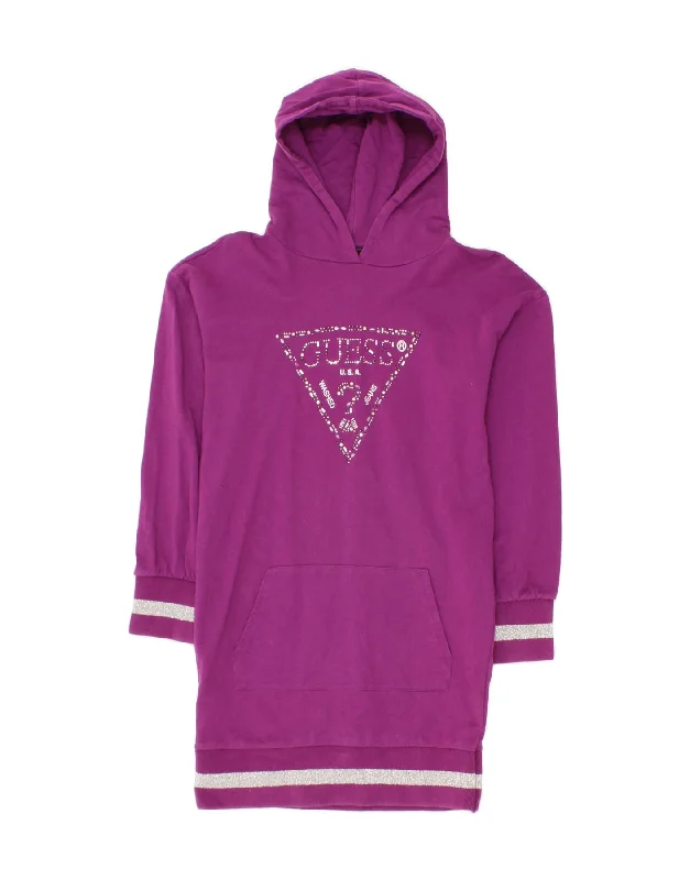 GUESS Womens Graphic Hoodie Dress UK 10 Small Purple Cotton Hoodie with Monochrome Minimalist Simple