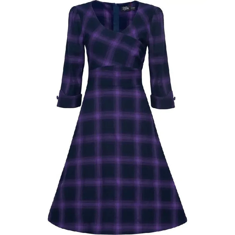 Katherine Purple Tartan Swing Dress Pencil Office Professional