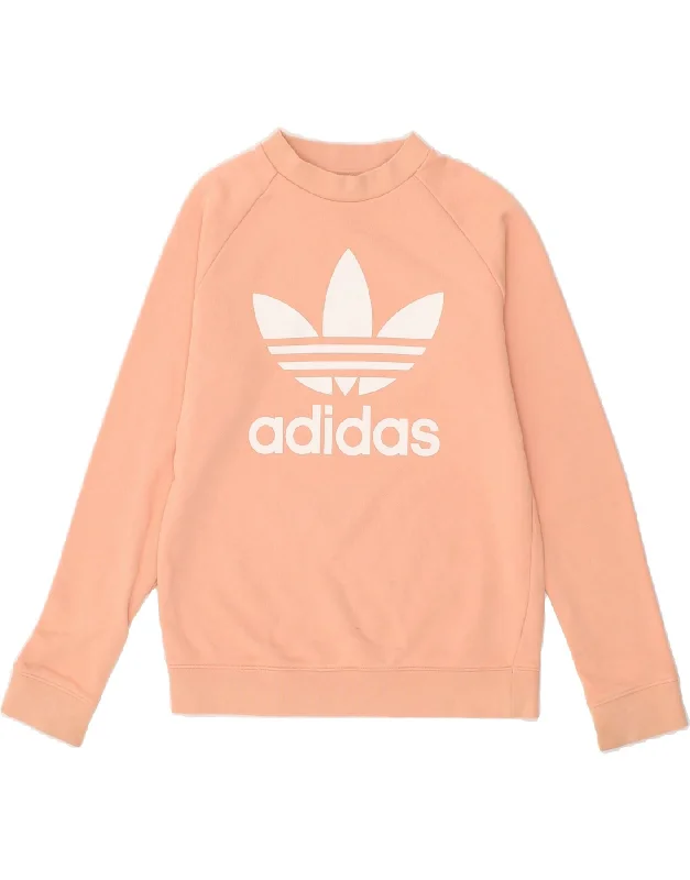 ADIDAS Womens Graphic Sweatshirt Jumper UK 10 Small  Pink Cotton Hoodie with Oversized Fit Loose Comfortable