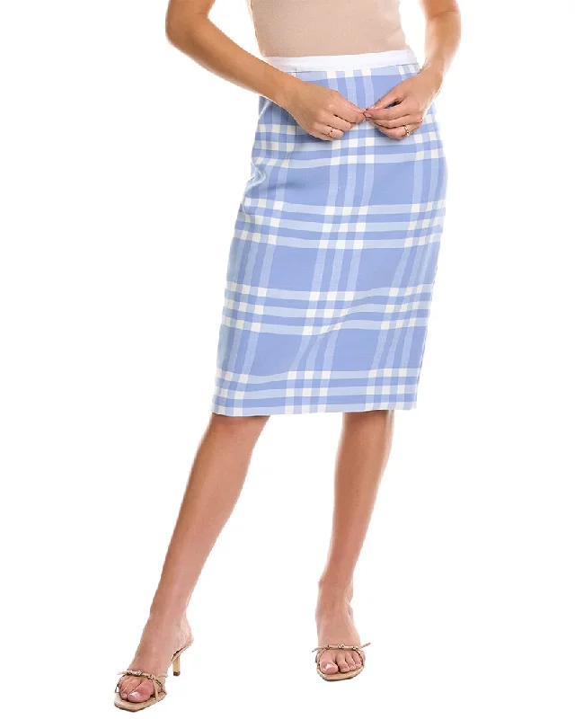 Oscar De La Renta Large Check Wool-Blend Pencil Skirt ruffled skirt detail