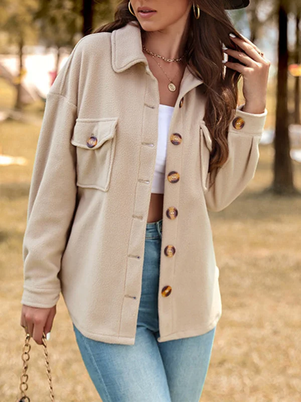 Fashion women's autumn and winter new solid color long-sleeved polar fleece jacket Denim Jacket Leather Jacket Suede Jacket