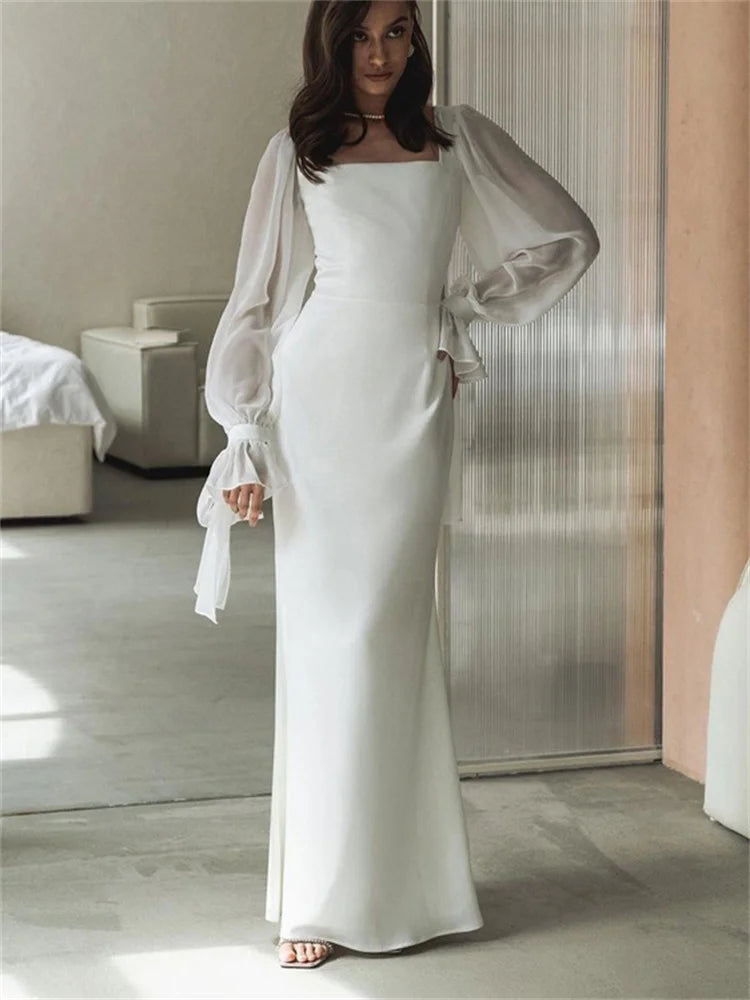 Wjczt White Ruffled Mesh Maxi Dress For Women High Waist Fashion Elegant Patchwork Slim Party Dress Female Lace-Up Long Dress Tunics Review highly