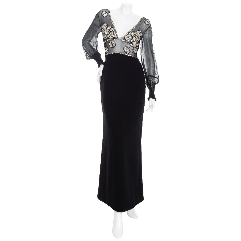 Vintage Silk and Wool Crepe Crystal Embellished Dress Crew Neckline Sporty