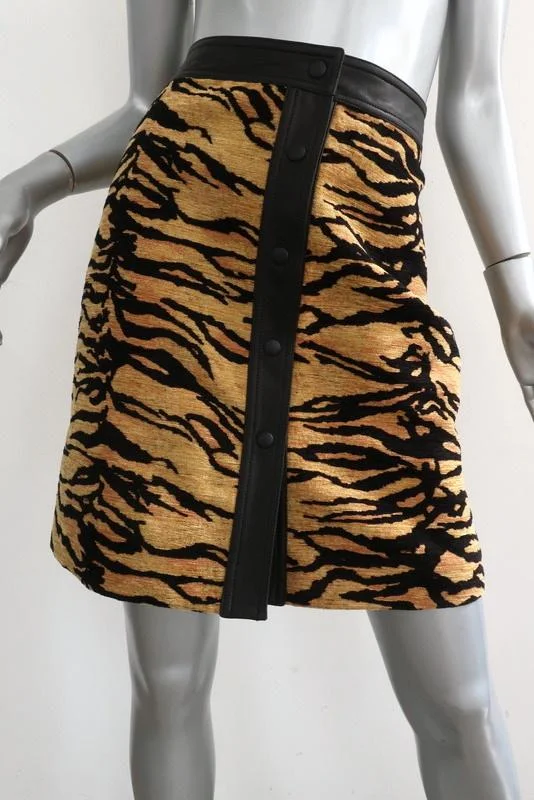 Adam Lippes Tiger Print Jacquard Leather-Trim A-Line Skirt Size 6 NEW vintage skirt charm