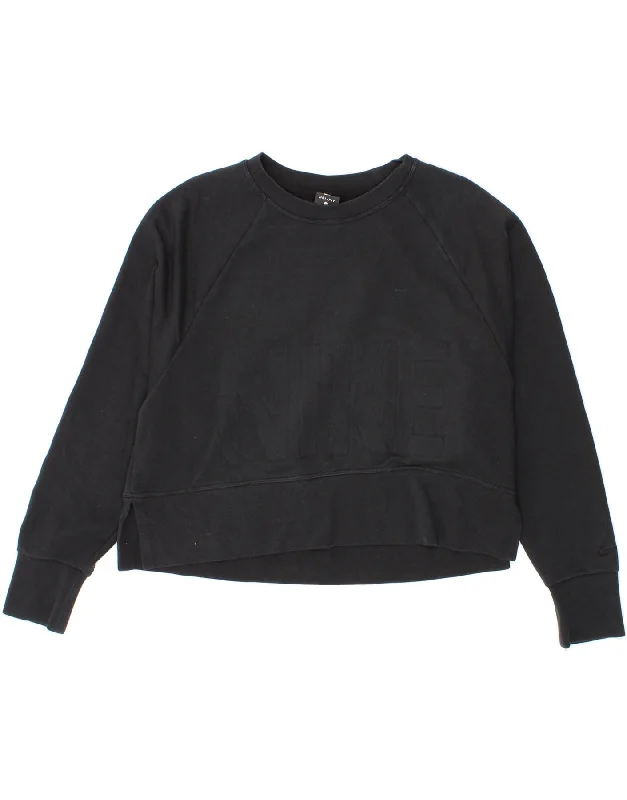 NIKE Womens Dri Fit Graphic Crop Sweatshirt Jumper UK 10 Small Black Hoodie with Full-Zip Functional Layering