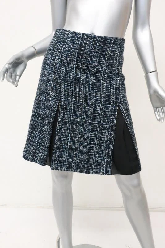 Draper James Susannah Tweed Skirt Blue/Black Size 2 Pleated A-Line chiffon skirt airy