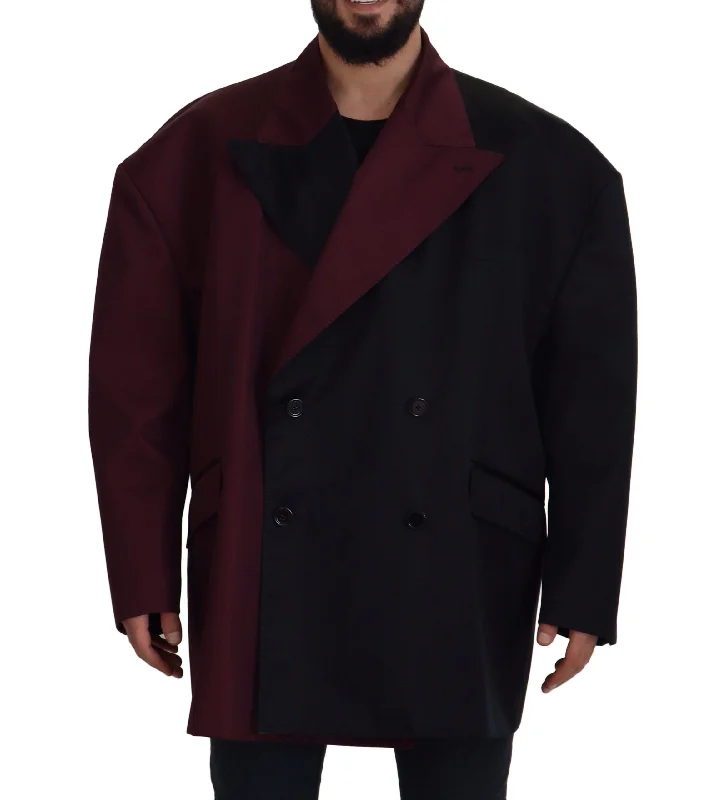 Elegant Bordeaux Double-breasted Jacket Nylon Fabric Polyester Fabric Spandex Fabric