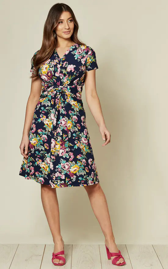 Short Sleeve Jersey Dress In Navy Floral Print Tunics Brand named