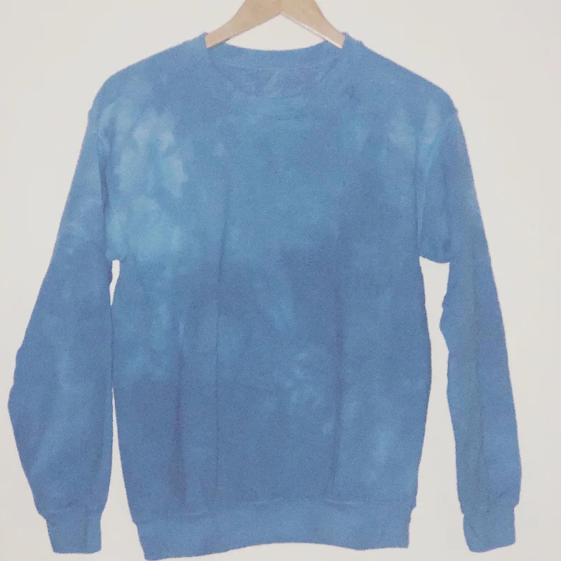 Sapphire Blue Dip Tie Dye Crew Sweatshirt Hoodie with Sequins Glamorous Eye-catching