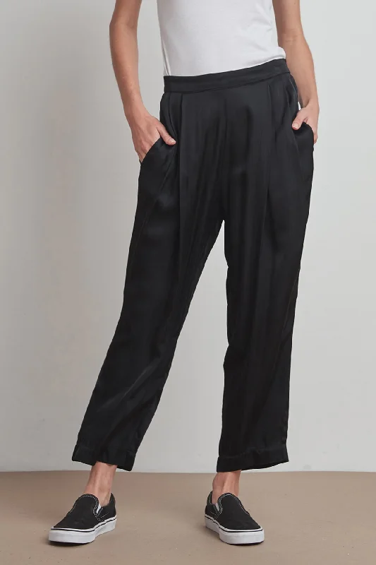 HILLARY SATIN VISCOSE PLEATED PANT Trendy Wide-Leg Pants
