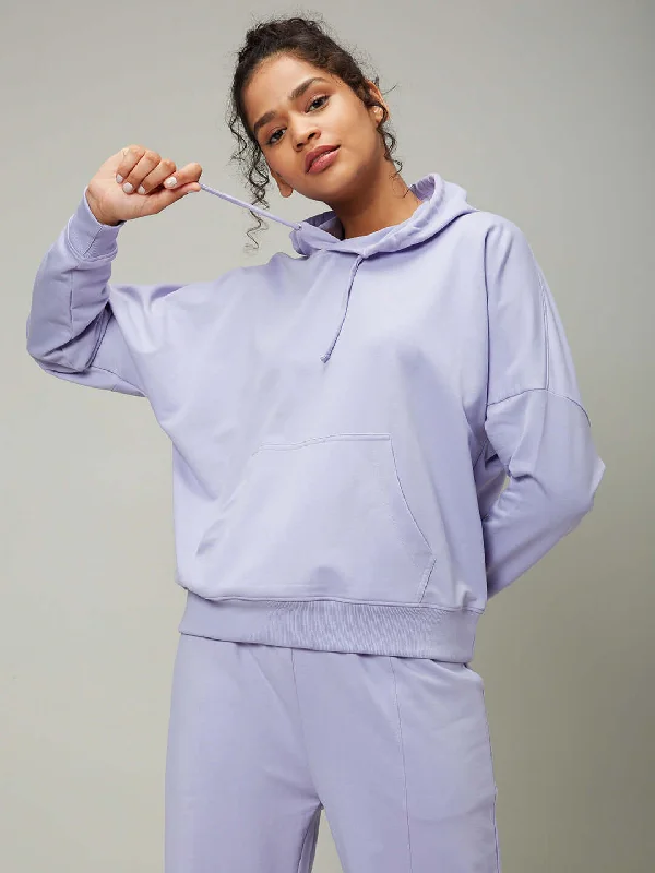 Terry All Weather Lilac Sweatshirt Hoodie with Side Slits Relaxed Casual