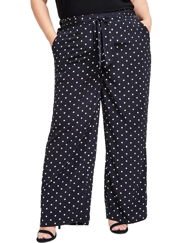 Plus Womens Chiffon Wide Leg Pants Elegant Silk Pants
