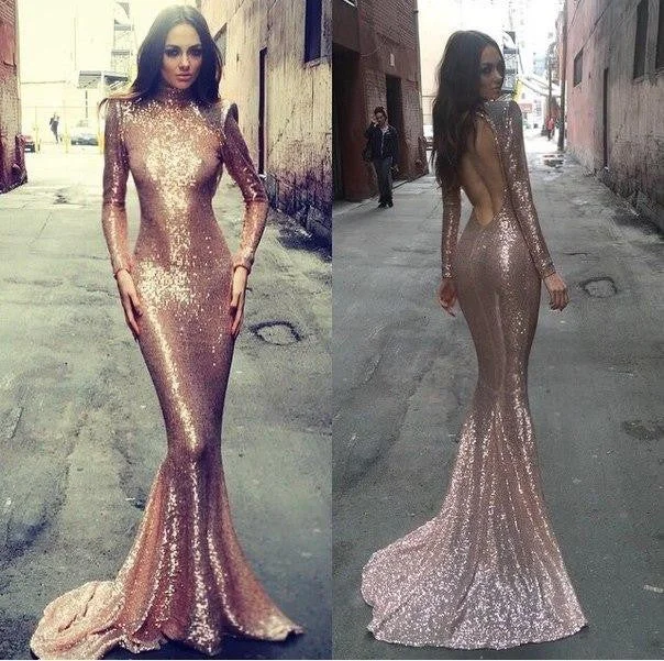 Sequin Long Sleeves High Neck Mermaid Open Back Cheap Long Prom Dress, WG516 Tunics Fall fleece Sequin Long Sleeves High Neck Mermaid Open Back Cheap Long Prom Dress, WG516 Tunics Fall fleece