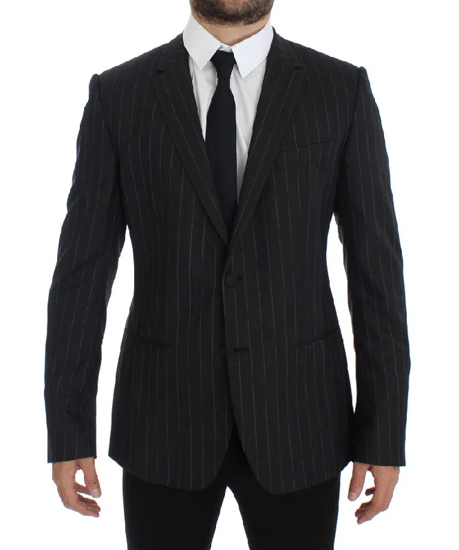 Chic Gray Striped Wool Blazer Jacket Knit Jacket Woven Jacket Fleece Jacket