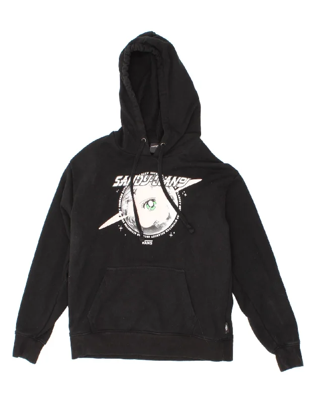 VANS Womens Oversized Graphic Hoodie Jumper UK 6 XS Black Cotton Hoodie with Emblem Brand Identity