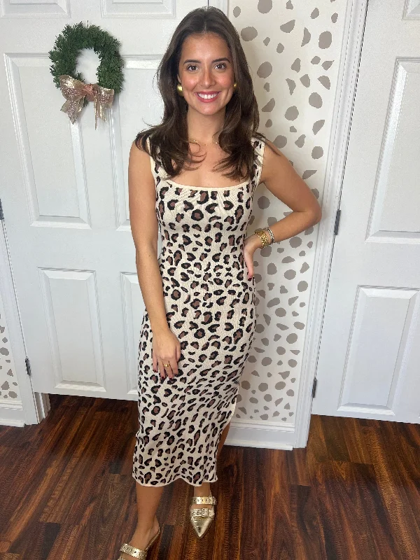 Leopard Body-con Dress Tunics Practical easy-care