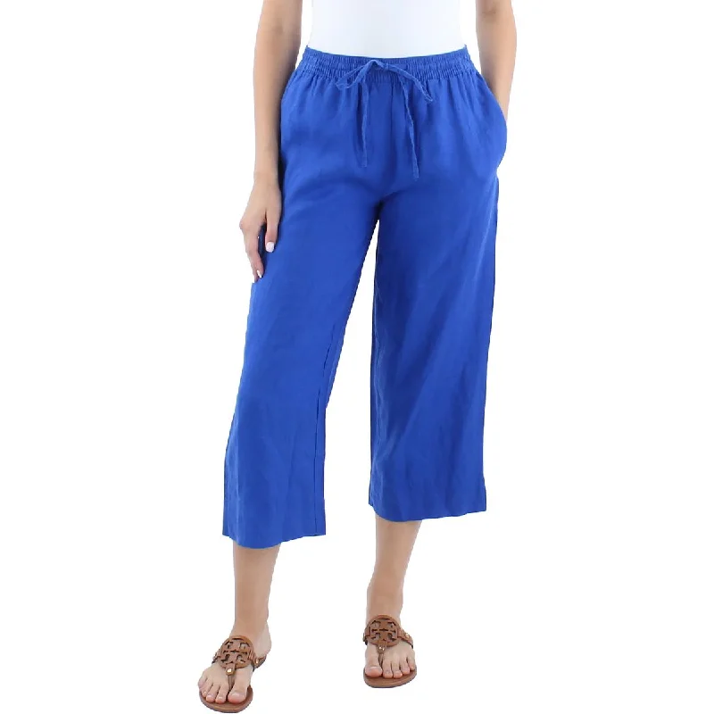 Womens Linen Pull On Straight Leg Pants Slim-Fit Leggings