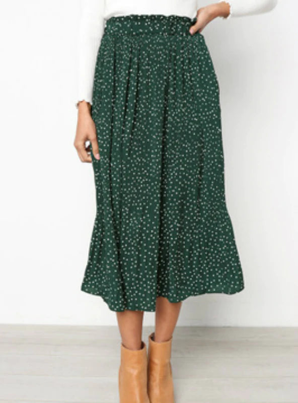 WHITE DOTS FLORAL PRINT PLEATED MIDI SKIRT lace skirt intricate