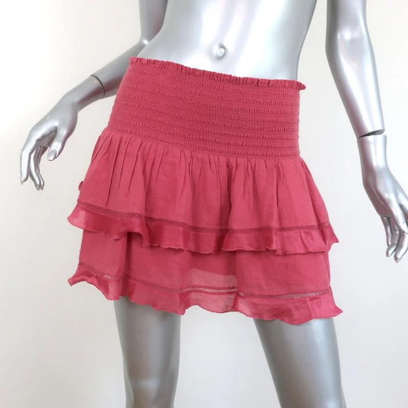 Isabel Marant Etoile Ruffle Mini Skirt Pink Smocked Cotton-Viscose Size 36 a-line skirt cut