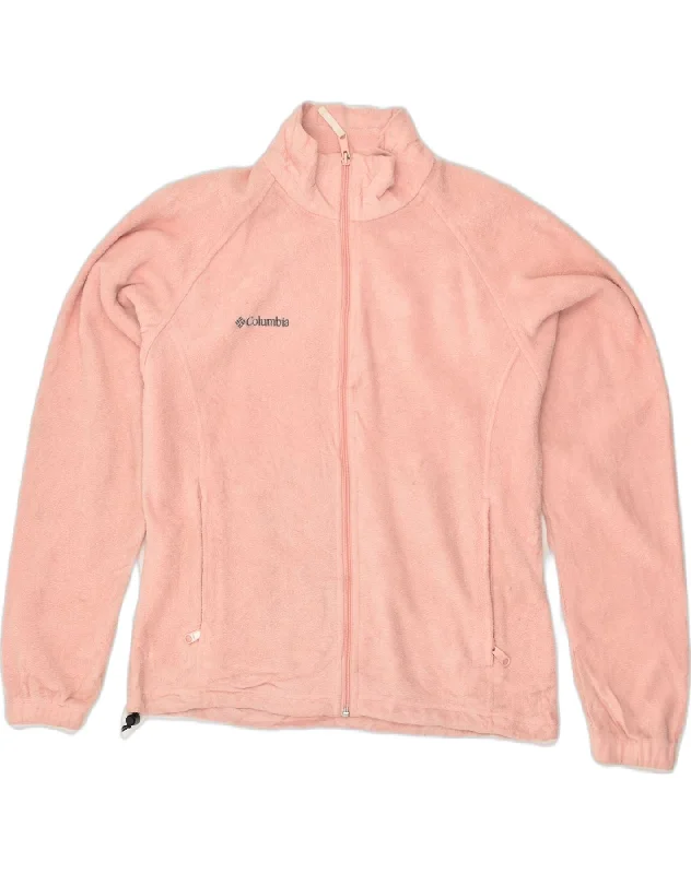 COLUMBIA Womens Fleece Jacket UK 14 Medium Pink Polyester Herringbone Jacket Houndstooth Jacket Plaid Jacket