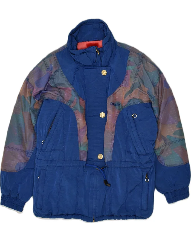 COLMAR Womens Loose Fit Padded Jacket US 8 Medium Blue Colourblock Plaid Jacket Tartan Jacket Houndstooth Jacket