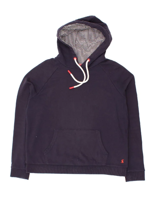 JOULES Womens Oversized Hoodie Jumper UK 14 Large Navy Blue Cotton Hoodie with Raw Hem Edgy Unfinished