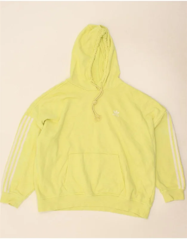 ADIDAS Womens Oversized Hoodie Jumper UK 14 Large Yellow Cotton Hoodie with Double Zipper Versatile Adjustable